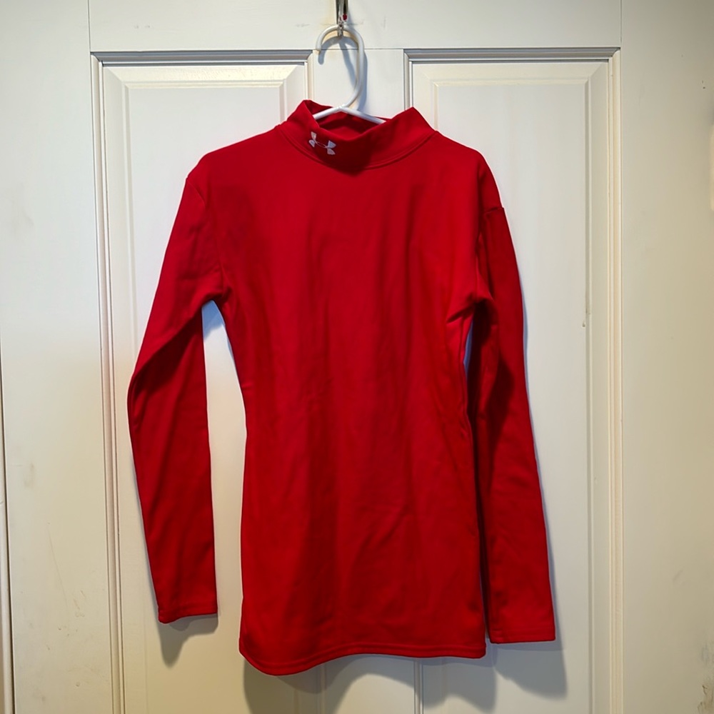 Boys Under Armour Cold Gear Red Long Sleeve Shirt, YL, EUC